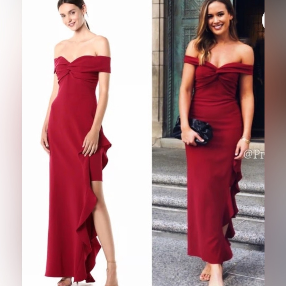 Shoshanna Wells Red Gown off the shoulder  Dress - Picture 2 of 12
